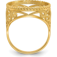 14K Yellow Gold Coin Bezel Ring with Diamond-Cut Scroll and Twisted Wire Design - Holds 1/10 oz. American Eagle Coin by Numis Coin Jewelry