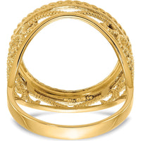 14K Yellow Gold Coin Bezel Ring with Diamond-Cut Scroll and Twisted Wire Design - Holds 1/10 oz. American Eagle Coin by Numis Coin Jewelry