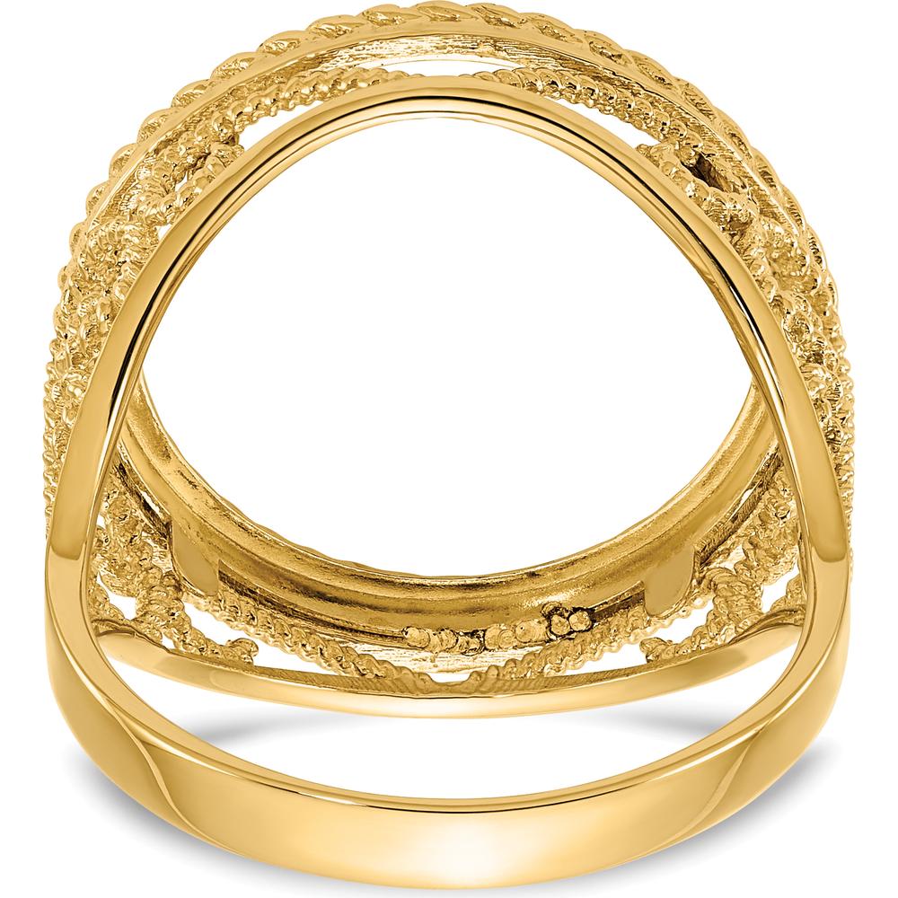 14K Yellow Gold Coin Bezel Ring with Diamond-Cut Scroll and Twisted Wire Design - Holds 1/10 oz. American Eagle Coin by Numis Coin Jewelry