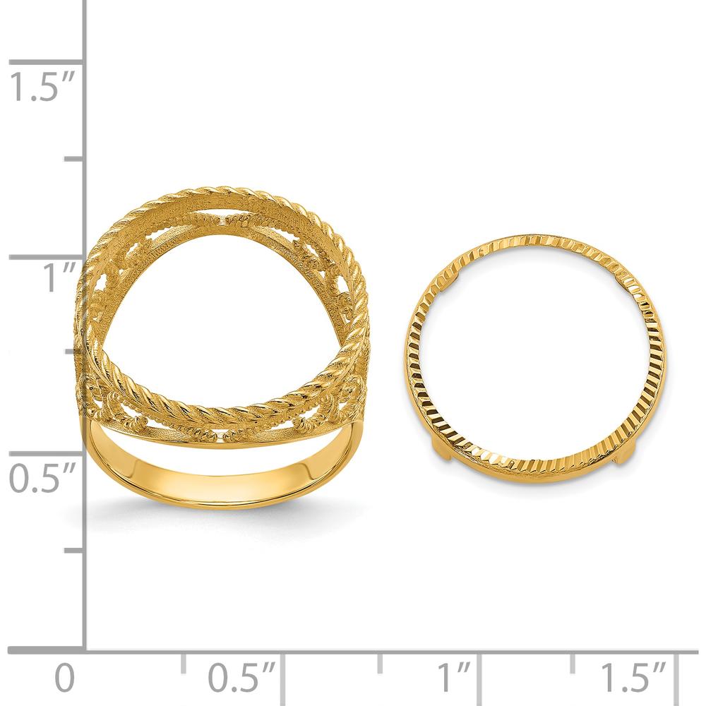 14K Yellow Gold Coin Bezel Ring with Diamond-Cut Scroll and Twisted Wire Design - Holds 1/10 oz. American Eagle Coin by Numis Coin Jewelry