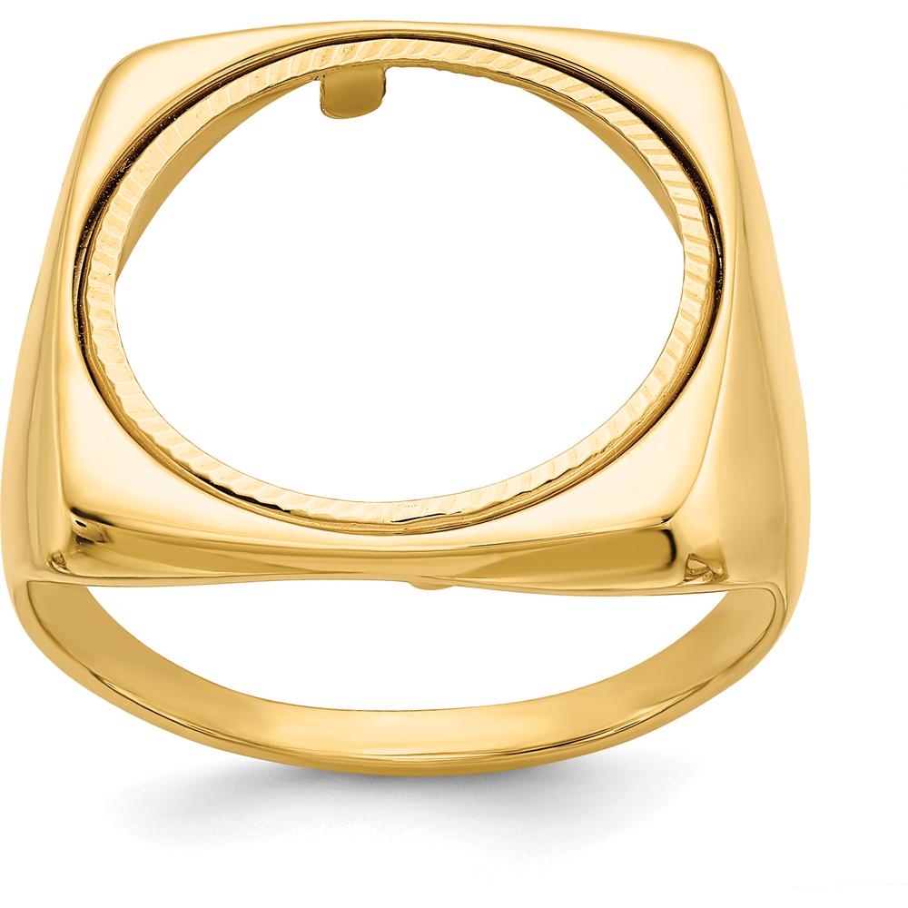 14K Yellow Gold Coin Bezel Ring with Diamond-Cut Texture - 18.25mm Ring Top Length by Numis Coin Jewelry