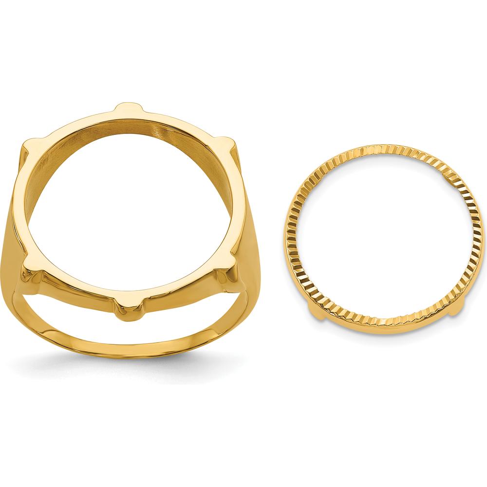 14K Yellow Gold Coin Bezel Ring with Polished and Diamond-Cut Fluted Detail for 1/10 oz. American Eagle Coin by Numis Coin Jewelry