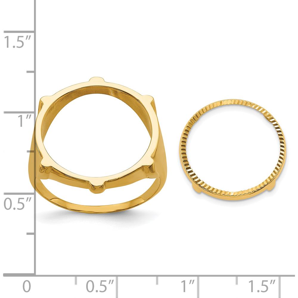 14K Yellow Gold Coin Bezel Ring with Polished and Diamond-Cut Fluted Detail for 1/10 oz. American Eagle Coin by Numis Coin Jewelry
