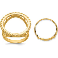 14K Yellow Gold Coin Bezel Ring with Polished Textured and Diamond-Cut Rope Edge - Holds 1/10 oz. American Eagle Coin by Numis Coin Jewelry