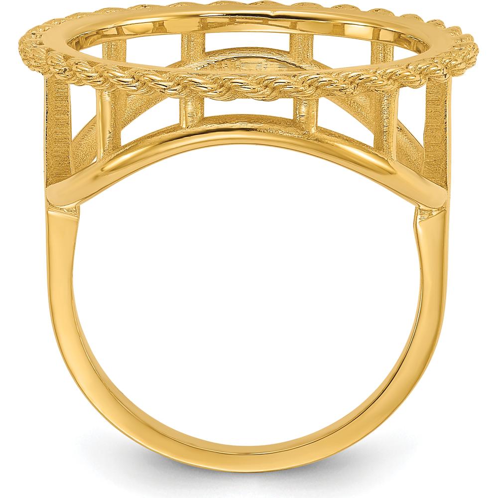 14K Yellow Gold Coin Bezel Ring with Polished Textured and Diamond-Cut Rope Edge - Holds 1/10 oz. American Eagle Coin by Numis Coin Jewelry