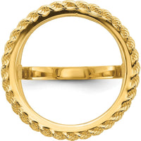 14K Yellow Gold Coin Bezel Ring with Polished Textured and Diamond-Cut Rope Edge - Holds 1/10 oz. American Eagle Coin by Numis Coin Jewelry