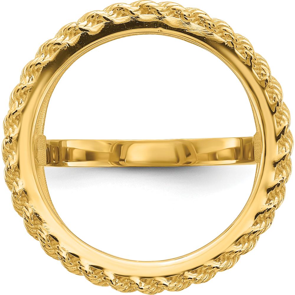 14K Yellow Gold Coin Bezel Ring with Polished Textured and Diamond-Cut Rope Edge - Holds 1/10 oz. American Eagle Coin by Numis Coin Jewelry