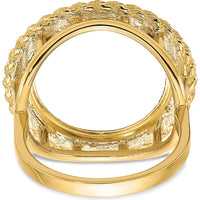 14K Yellow Gold Coin Bezel Ring with Polished Textured and Diamond-Cut Rope Edge - Holds 1/10 oz. American Eagle Coin by Numis Coin Jewelry