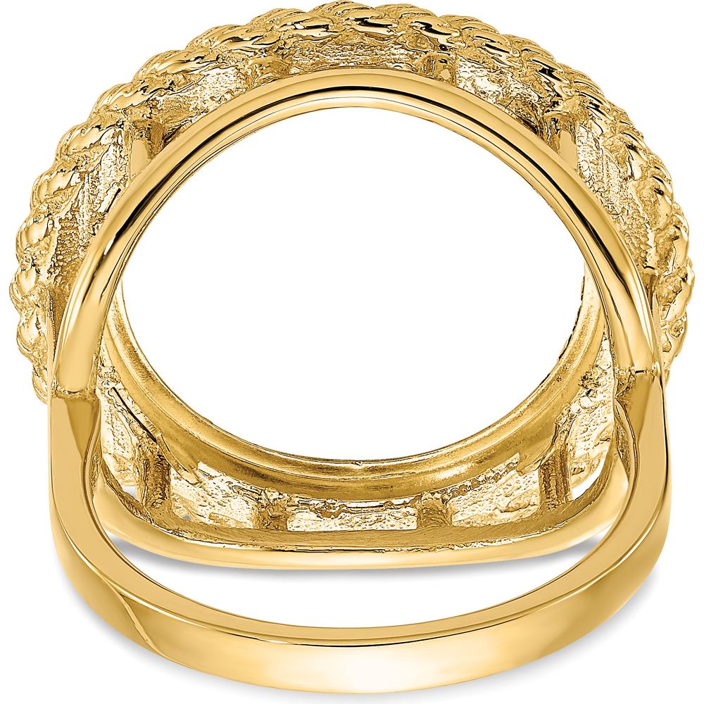 14K Yellow Gold Coin Bezel Ring with Polished Textured and Diamond-Cut Rope Edge - Holds 1/10 oz. American Eagle Coin by Numis Coin Jewelry