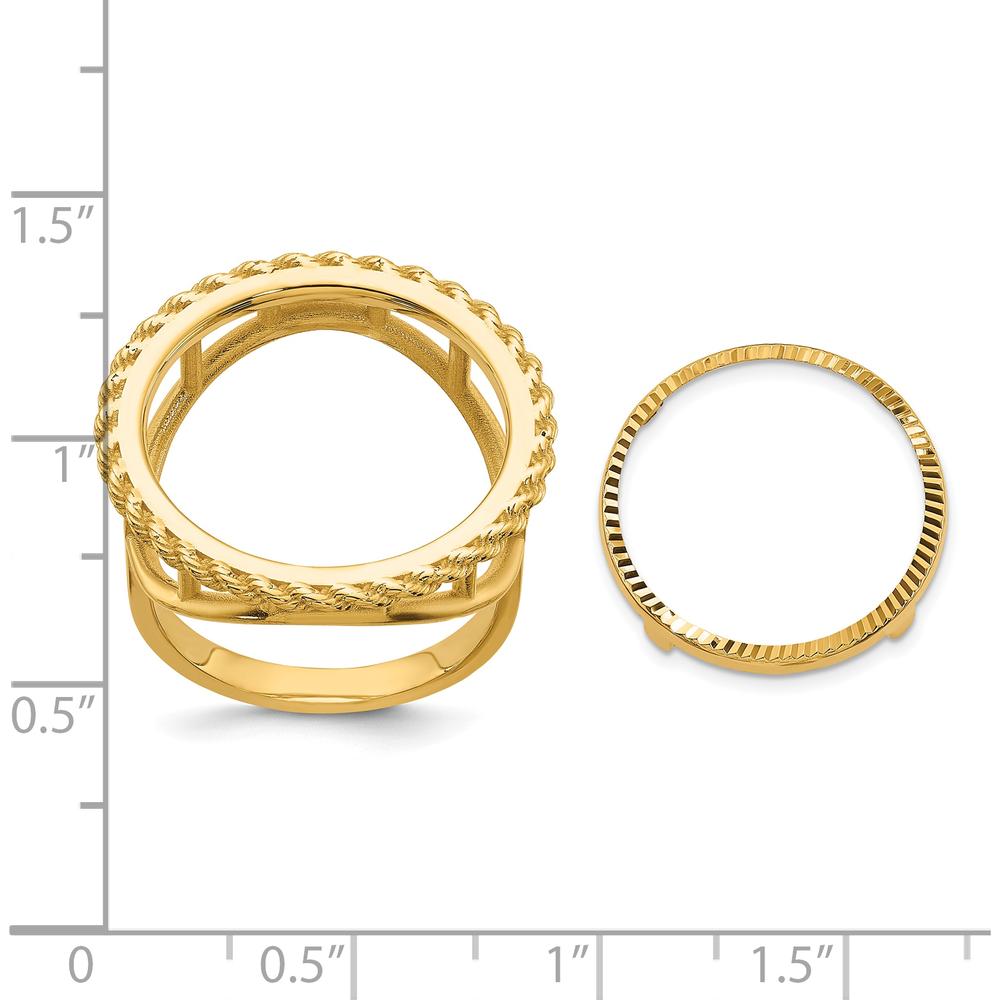 14K Yellow Gold Coin Bezel Ring with Polished Textured and Diamond-Cut Rope Edge - Holds 1/10 oz. American Eagle Coin by Numis Coin Jewelry