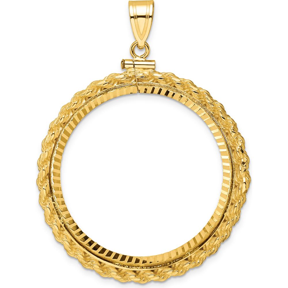 14K Yellow Gold Coin Pendant with Diamond-Cut Rope Design and Screw Top - Holds 1 oz. American Eagle Coin by Numis Coin Jewelry