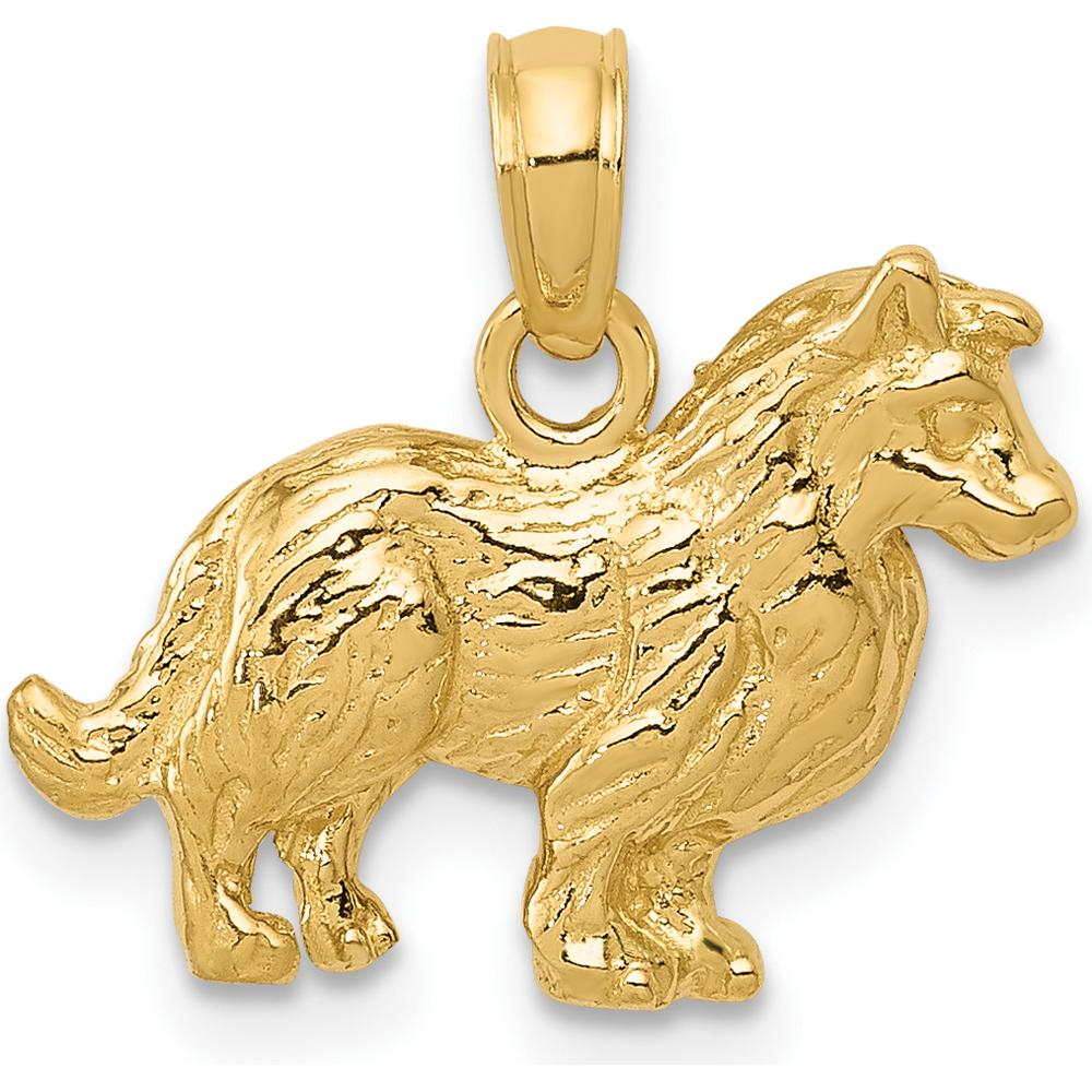 14K Yellow Gold Collie Dog Pendant - Textured, Polished Finish by Oro Pregiato
