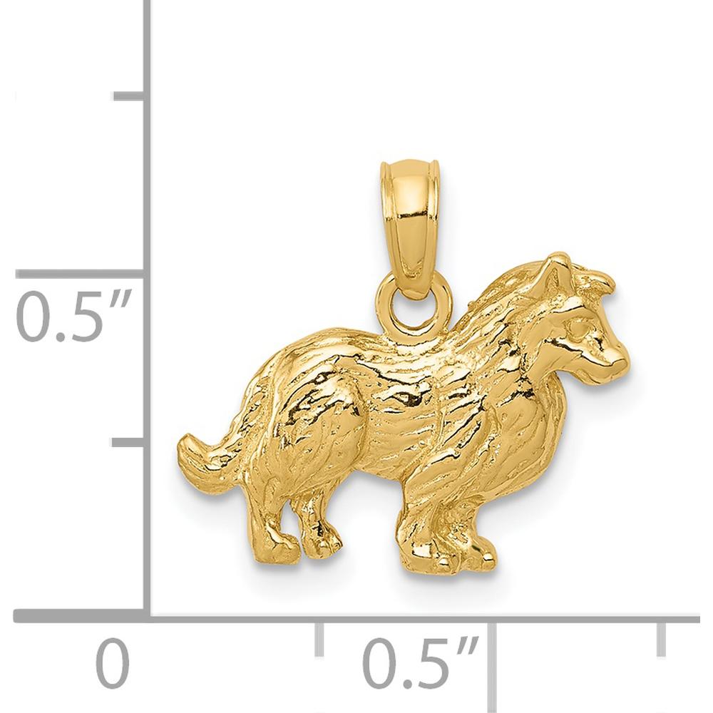 14K Yellow Gold Collie Dog Pendant - Textured, Polished Finish by Oro Pregiato