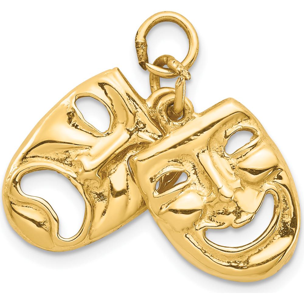 14K Yellow Gold Comedy and Tragedy Mask Pendant Charm by Oro Pregiato
