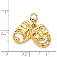 14K Yellow Gold Comedy and Tragedy Mask Pendant Charm by Oro Pregiato