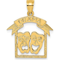 14K Yellow Gold Comedy/Tragedy Drama Mask Pendant Charm - Textured Finish by Oro Pregiato