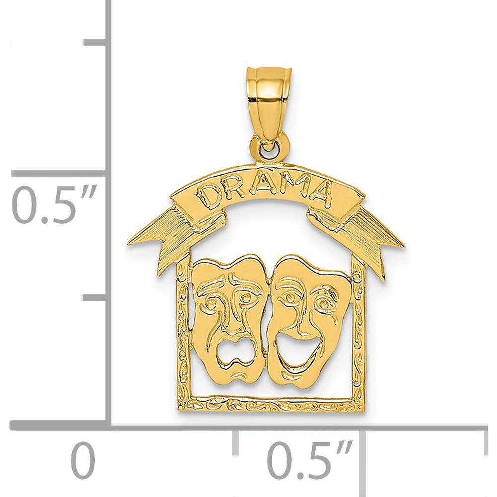 14K Yellow Gold Comedy/Tragedy Drama Mask Pendant Charm - Textured Finish by Oro Pregiato