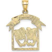 14K Yellow Gold Comedy/Tragedy Drama Mask Pendant Charm - Textured Finish by Oro Pregiato