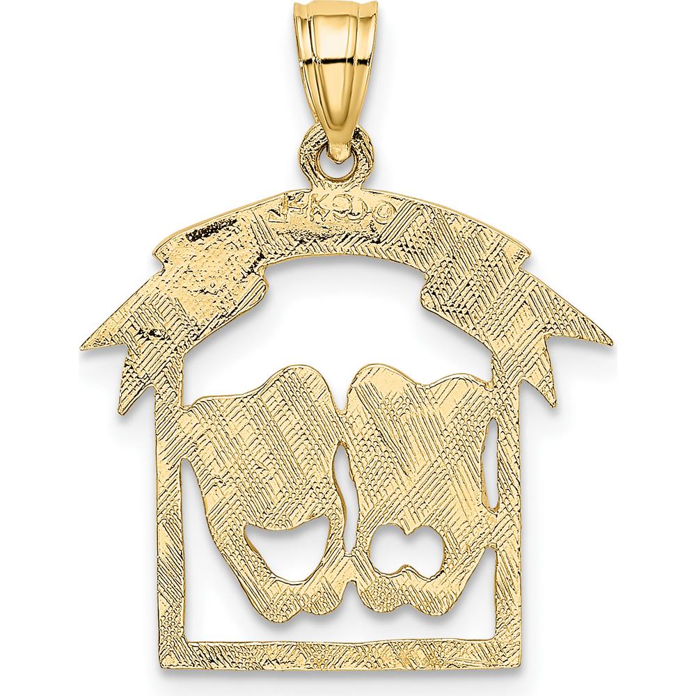 14K Yellow Gold Comedy/Tragedy Drama Mask Pendant Charm - Textured Finish by Oro Pregiato