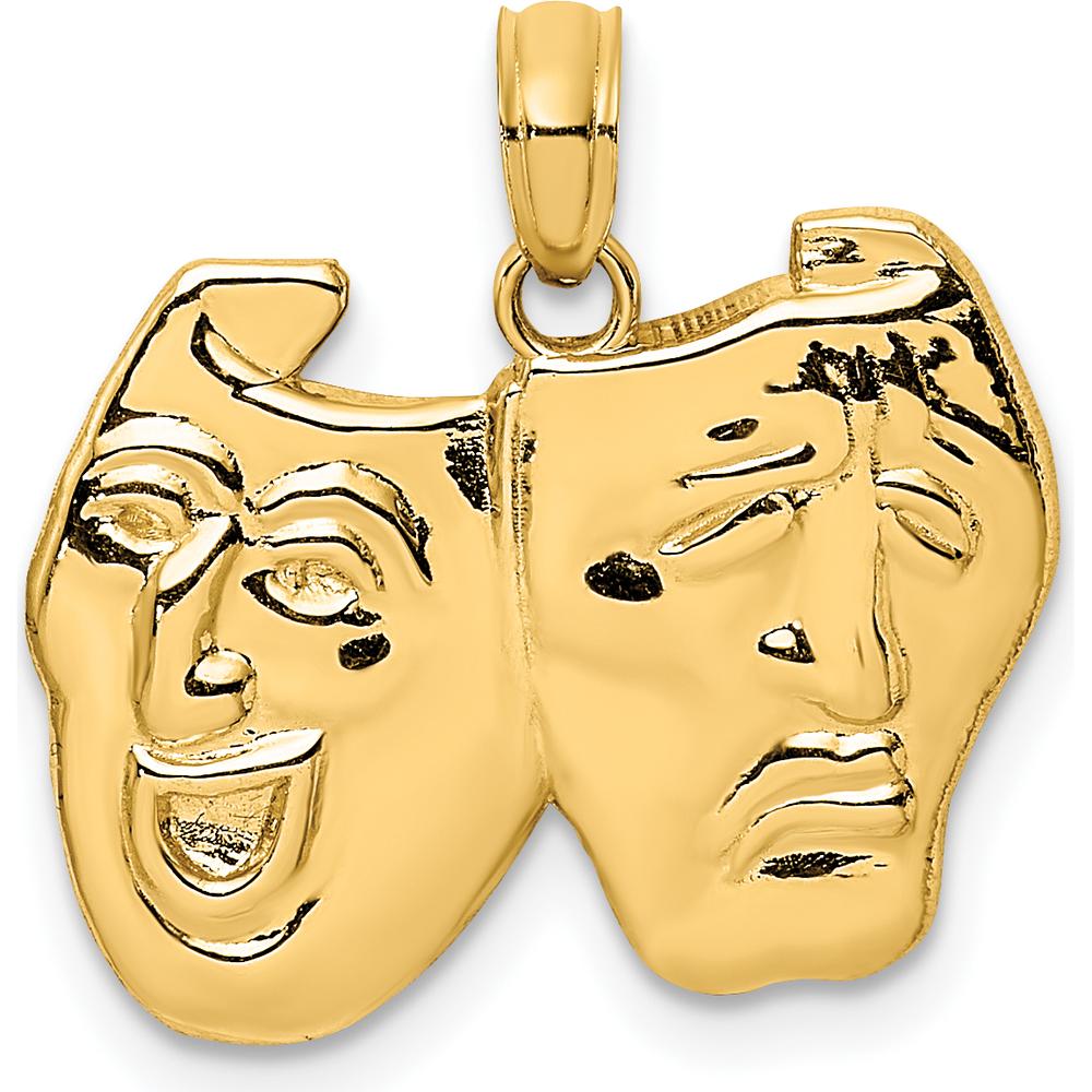 14K Yellow Gold Comedy/Tragedy Themed Pendant Charm - 19.3mm x 14.9mm by Oro Pregiato
