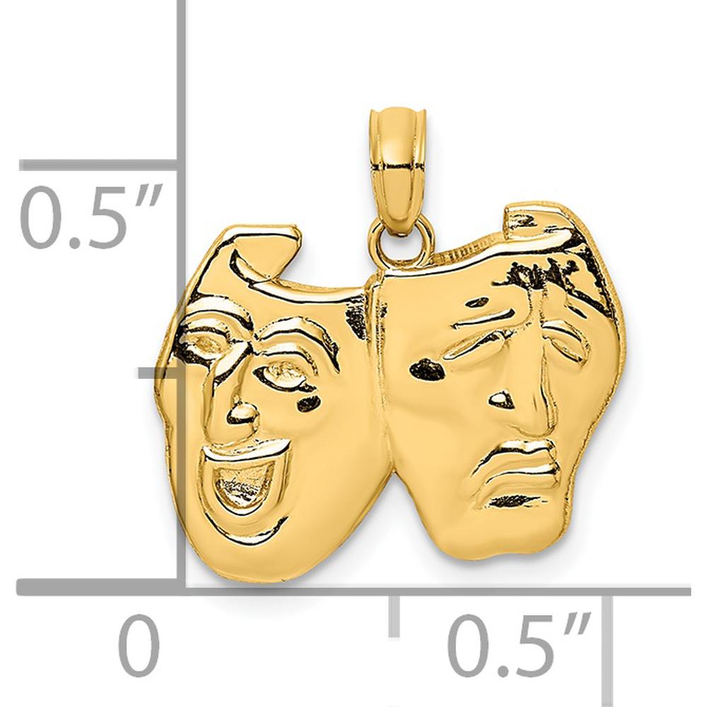 14K Yellow Gold Comedy/Tragedy Themed Pendant Charm - 19.3mm x 14.9mm by Oro Pregiato
