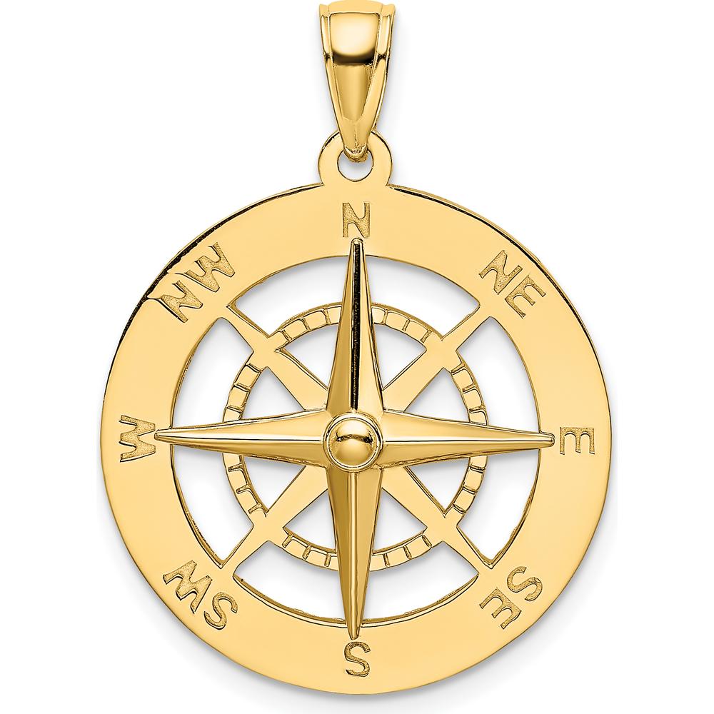 14K Yellow Gold Compass Rose Pendant with Polished Finish by Oro Pregiato