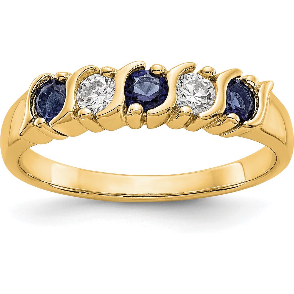 14K Yellow Gold Complete Band with Alternating Round Natural Diamonds and Blue Sapphires - 0.20 Carat Total Gem Weight by 0