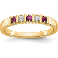 14K Yellow Gold Complete Band with Round Diamonds 0.04 Carat and Round Rubies 0.04ct by 0