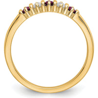 14K Yellow Gold Complete Band with Round Diamonds 0.04 Carat and Round Rubies 0.04ct by 0