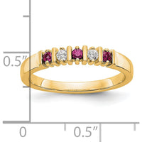 14K Yellow Gold Complete Band with Round Diamonds 0.04 Carat and Round Rubies 0.04ct by 0