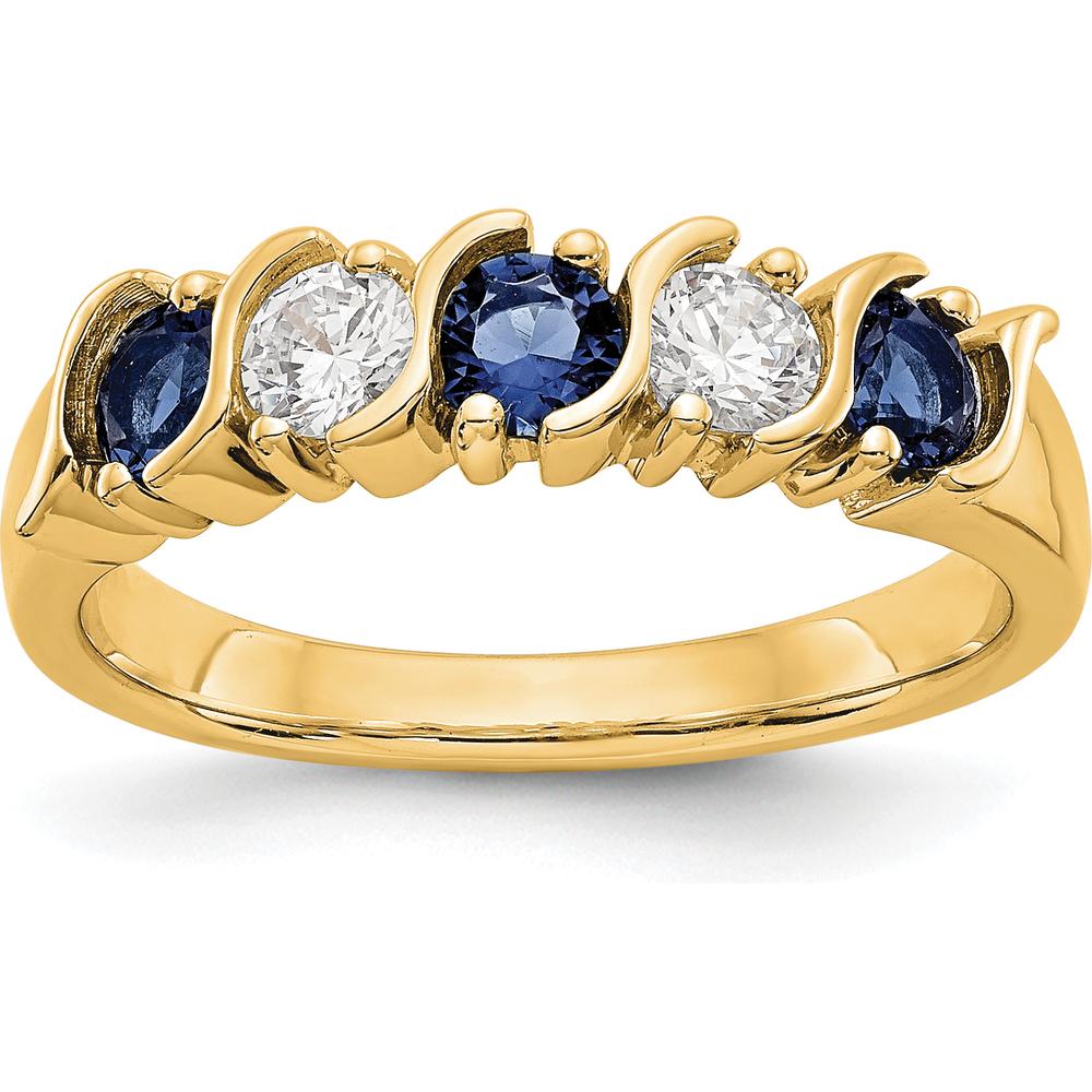 14K Yellow Gold Complete Band with Round Natural Blue Sapphires and Diamonds - 0.31 Carat Total Gemstone Weight by 0