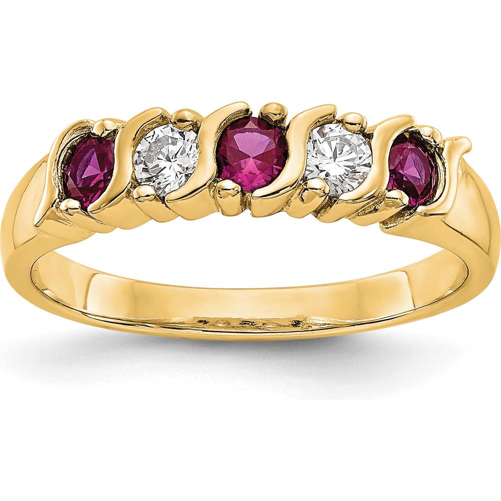14K Yellow Gold Complete Band with Round Natural Rubies and Diamonds - 0.20 Carat Total Gemstone Weight by 0