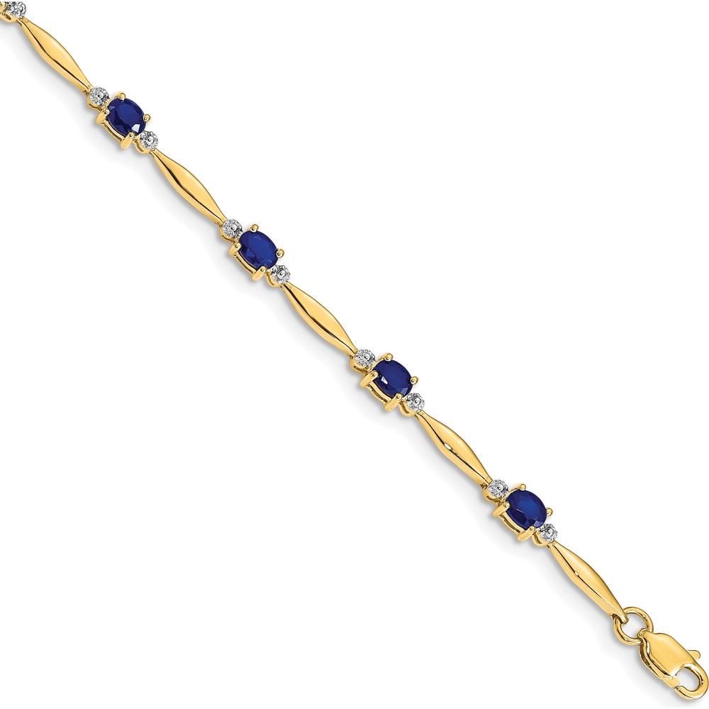 14K Yellow Gold Complete Diamond and Oval Sapphire Bracelet - 0.22 Carats Sapphire, 0.01 Carats Total Diamond Weight by Monteluci Fine Jewelry