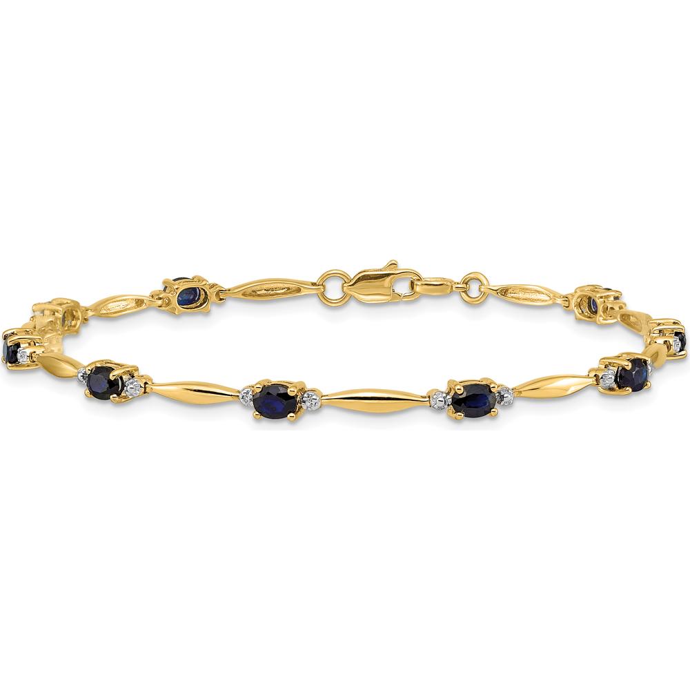 14K Yellow Gold Complete Diamond and Oval Sapphire Bracelet - 0.22 Carats Sapphire, 0.01 Carats Total Diamond Weight by Monteluci Fine Jewelry