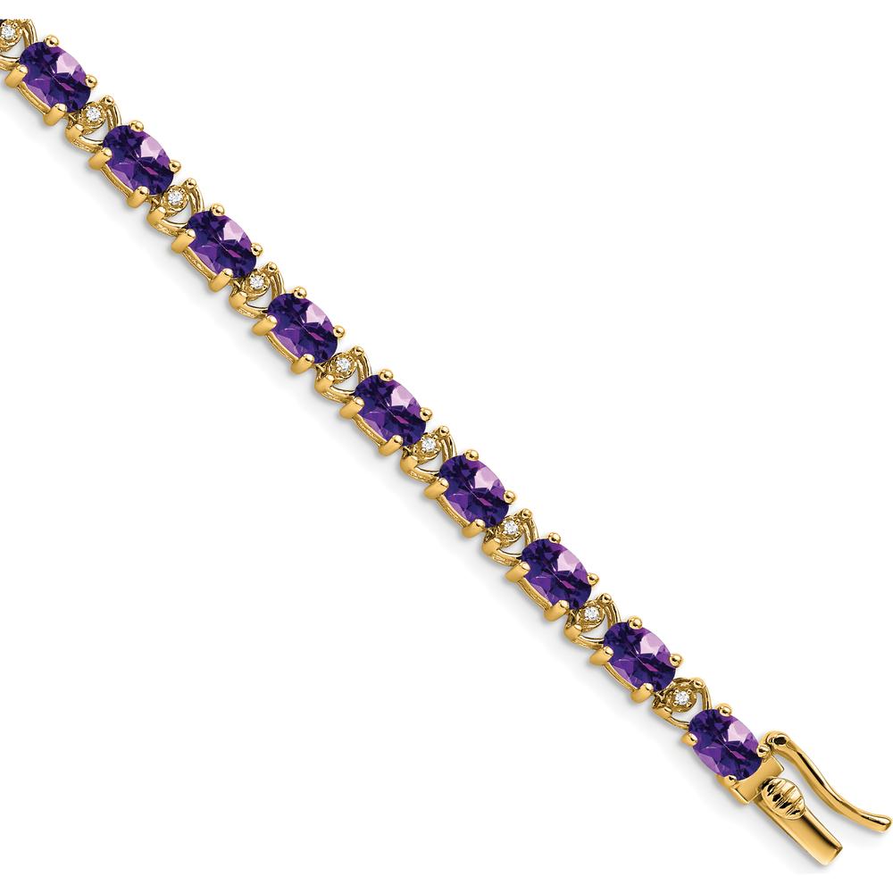 14K Yellow Gold Complete Oval Amethyst and Diamond Bracelet - 0.45 Carats Total Amethyst Weight by Oro Pregiato