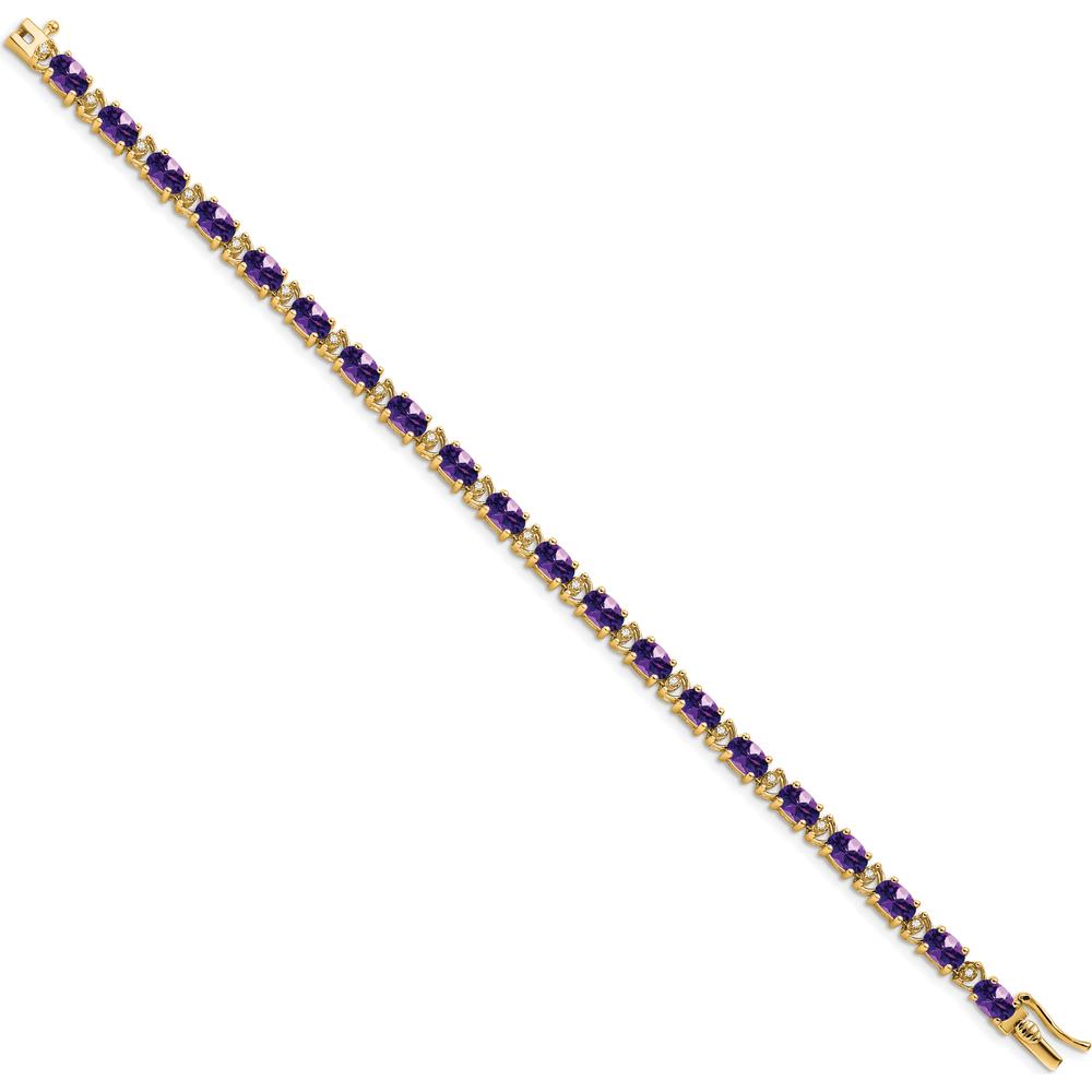 14K Yellow Gold Complete Oval Amethyst and Diamond Bracelet - 0.45 Carats Total Amethyst Weight by Oro Pregiato