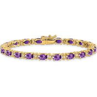 14K Yellow Gold Complete Oval Amethyst and Diamond Bracelet - 0.45 Carats Total Amethyst Weight by Oro Pregiato