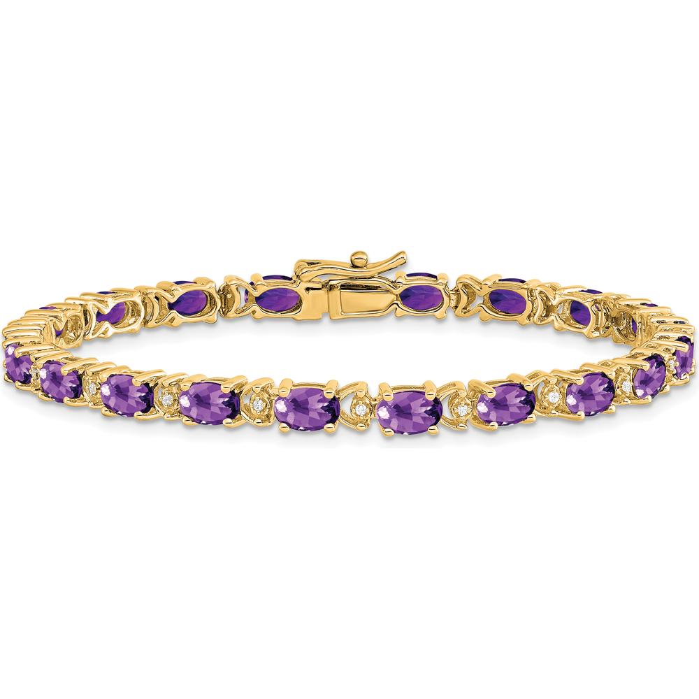 14K Yellow Gold Complete Oval Amethyst and Diamond Bracelet - 0.45 Carats Total Amethyst Weight by Oro Pregiato