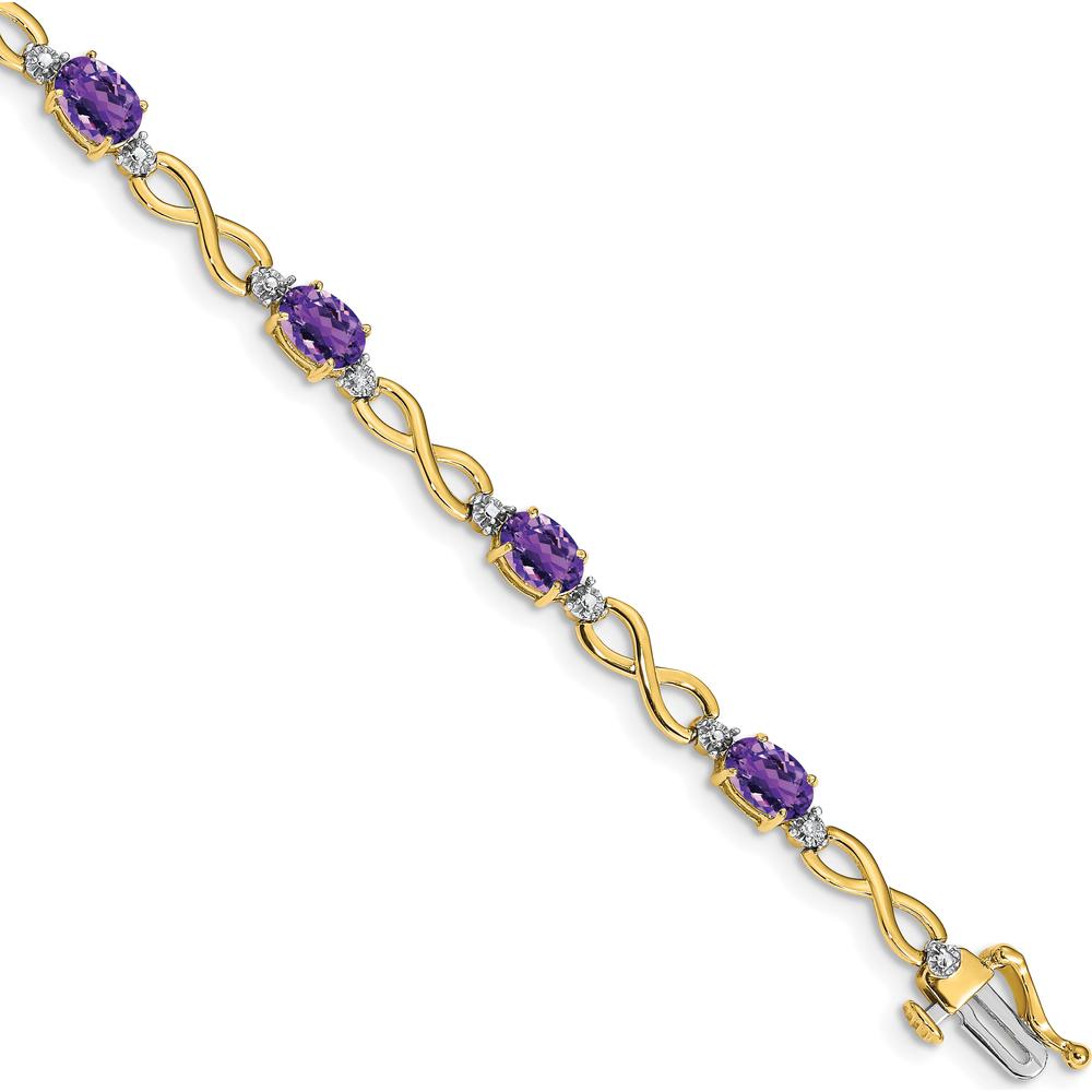 14K Yellow Gold Complete Oval Amethyst and Diamond Infinity Link Bracelet - 0.45 Carats Amethyst and 0.025 Carats Diamond by Monteluci Fine Jewelry