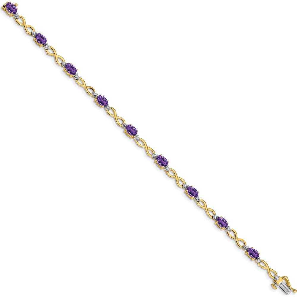 14K Yellow Gold Complete Oval Amethyst and Diamond Infinity Link Bracelet - 0.45 Carats Amethyst and 0.025 Carats Diamond by Monteluci Fine Jewelry