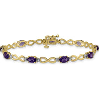 14K Yellow Gold Complete Oval Amethyst and Diamond Infinity Link Bracelet - 0.45 Carats Amethyst and 0.025 Carats Diamond by Monteluci Fine Jewelry