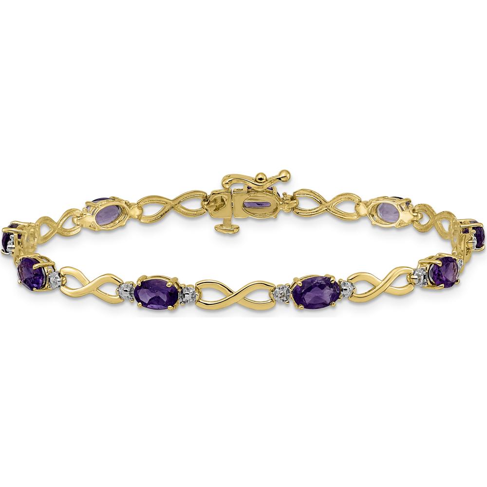 14K Yellow Gold Complete Oval Amethyst and Diamond Infinity Link Bracelet - 0.45 Carats Amethyst and 0.025 Carats Diamond by Monteluci Fine Jewelry