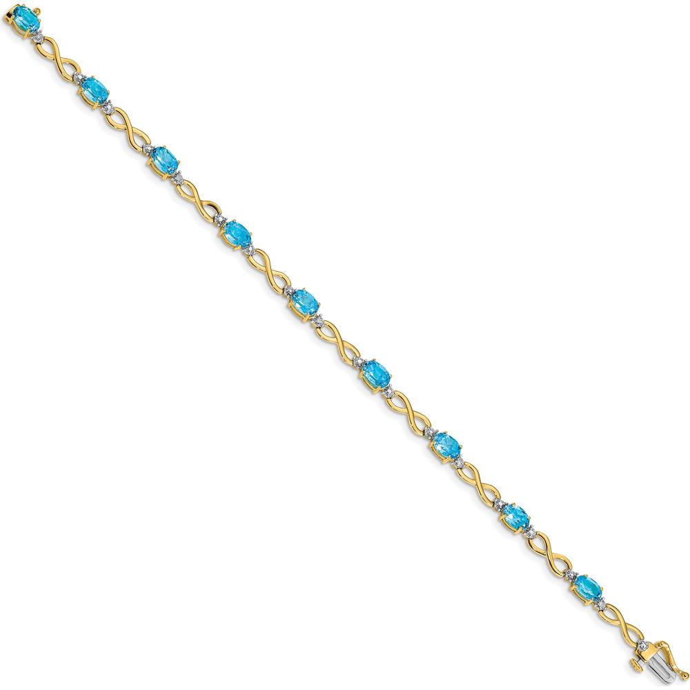 14K Yellow Gold Complete Oval Swiss Blue Topaz and Diamond Infinity Link 7" Bracelet - 0.56 Carats Total Topaz Weight by Monteluci Fine Jewelry