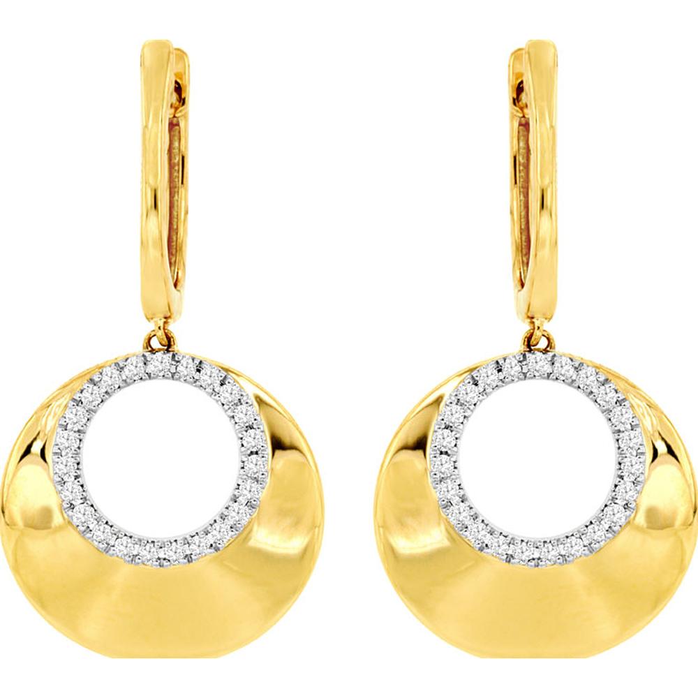 14K Yellow Gold Concave Halo Drop Earrings with Pavé-Set Round Diamonds - 0.32 Carat Total Diamond Weight - Royal Jewelry