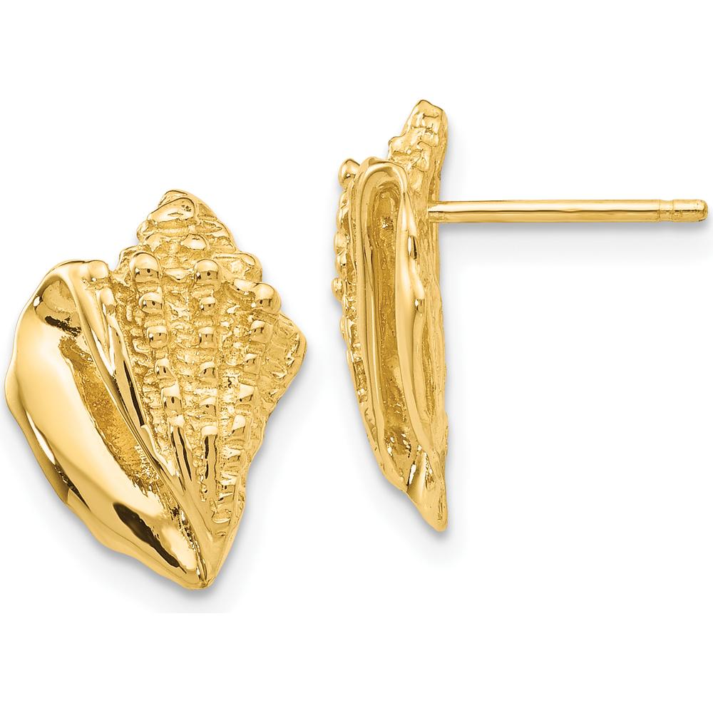 14K Yellow Gold Conch Shell Button Earrings - Casted Solid Gold Design by Oro Pregiato