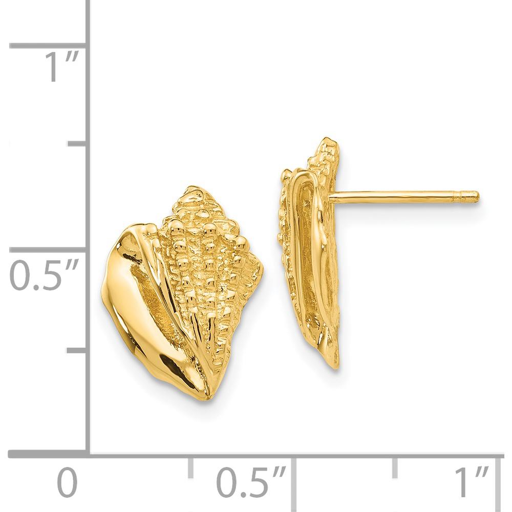 14K Yellow Gold Conch Shell Button Earrings - Casted Solid Gold Design by Oro Pregiato