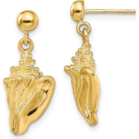 14K Yellow Gold Conch Shell Dangle Earrings - 22.3mm Length by 0