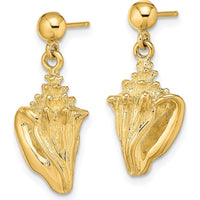 14K Yellow Gold Conch Shell Dangle Earrings - 22.3mm Length by 0