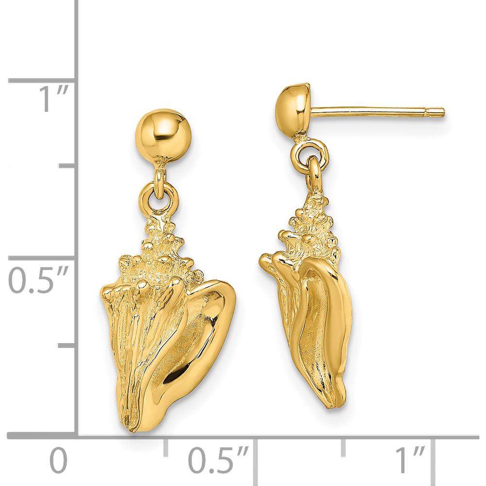 14K Yellow Gold Conch Shell Dangle Earrings - 22.3mm Length by 0