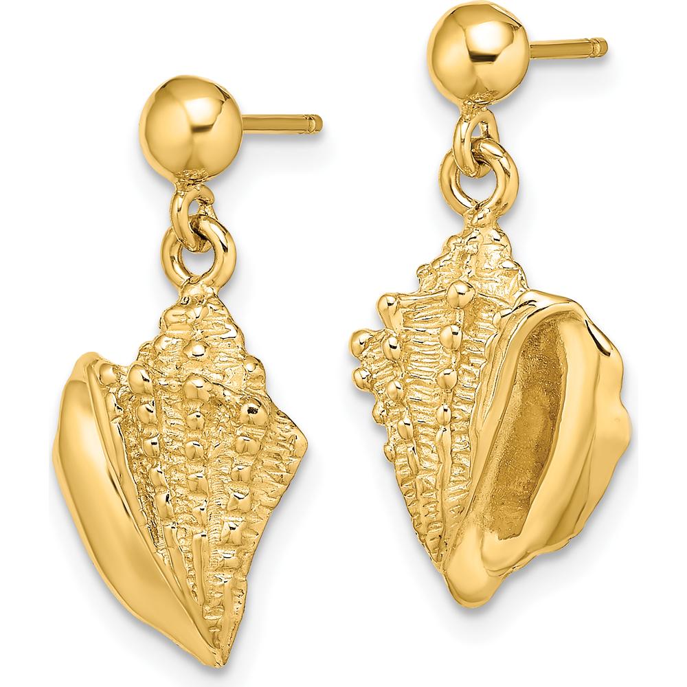 14K Yellow Gold Conch Shell Dangle Earrings - Polished Finish, 22.35mm Length by 0